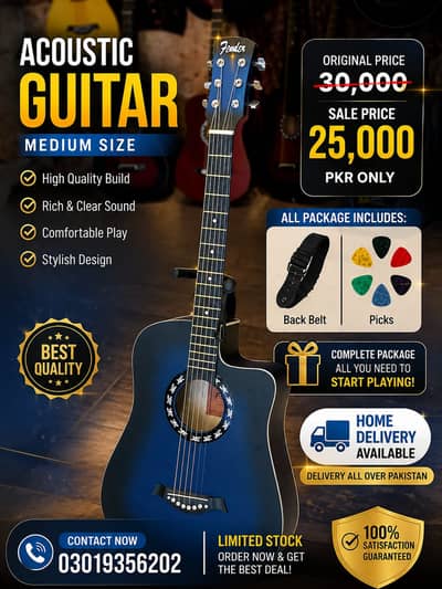 Fender Acoustic Guitar | Medium size | with bag | belt | picks