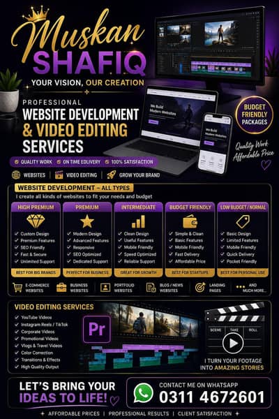 Website development and video editing