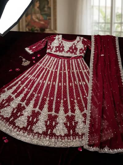 mehroon bridal lehenga