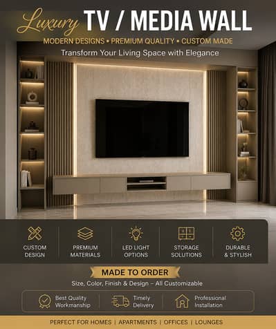 Luxury TV Unit | Modern Media Wall | Custom TV Wall Panel | Media Wal