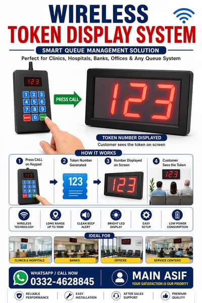Wireless Token Number Display System | Digital Queue Management Syste