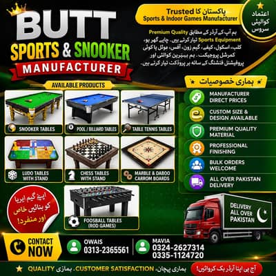 Custom Snooker | Pool Tables | Table Tennis | Carrom | Foosball Manufa