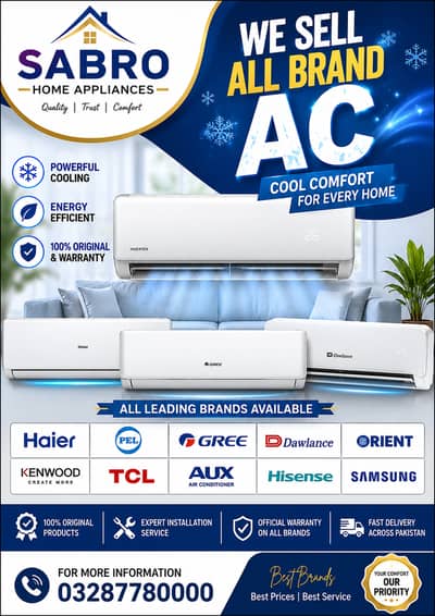 1 ton AC/dawlance/acson/haier/LG/Midea/TCL/Gree/installment available