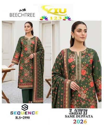 3 PIECE LAWN UNSTITCH DRESS