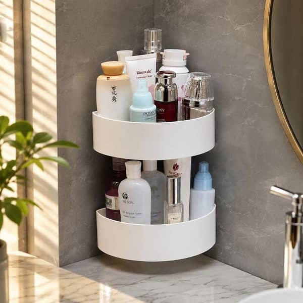 White Color Bathroom Storage Rectangular Rack & Corner Shelf Organizer No Drill for Shower Soap Shampoo Holder Toilet Storage Accessories with Drainage hole
