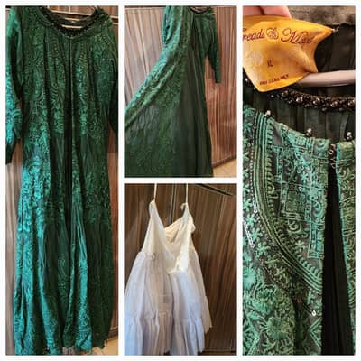 Designer Threads & Motifs Heavy Formal Green Maxi Gown