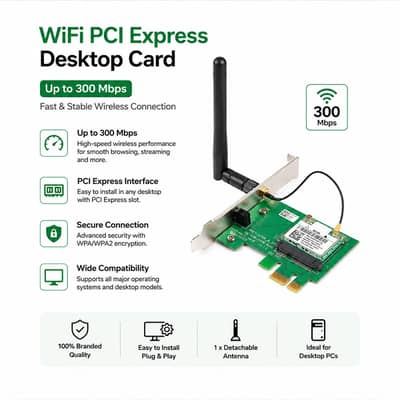 WiFi PCI Express Wireless Card With Dual Antenna Upto 300 Mbps