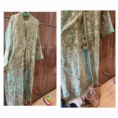 Designer Mint Green Heavy Embroidered Formal Gown | Maxi | Dress
