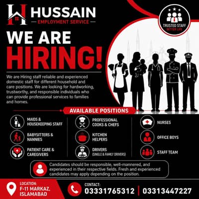 We Are Hiring Experienced Domestic Staff Required