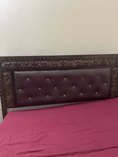 Metal double bed with wooden side tables,dressing and mirror