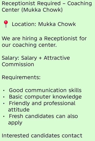 Receptionist hiring female only