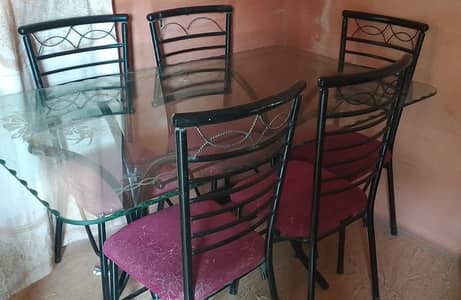 6 Seater Glass Dining Table Set – Good Condition