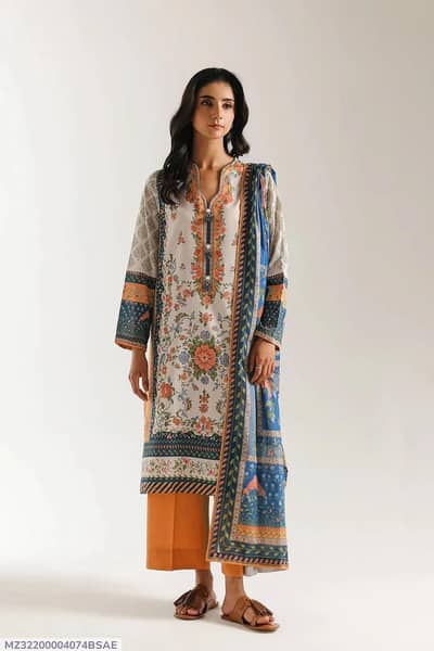 3 Pcs Women's Unstiched Printed Suit Shirt Fabric Lawn