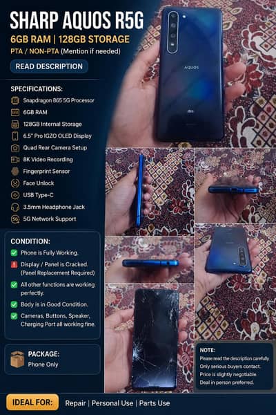 Sharp Aquos R5G | Snapdragon 865 | 12GB/256GB| PTA(03253121205)