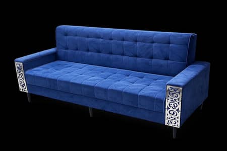 Luxury Royal Blue Velvet 3-Seater Sofa – Excellent Condition
