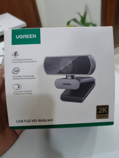 UGREEN 2K Webcam CM825 | Like New | Dual Mic | Privacy Cover | Box