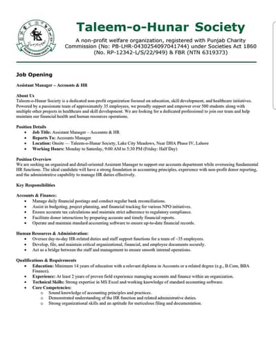 Assistant Manager–Accounts&HR
