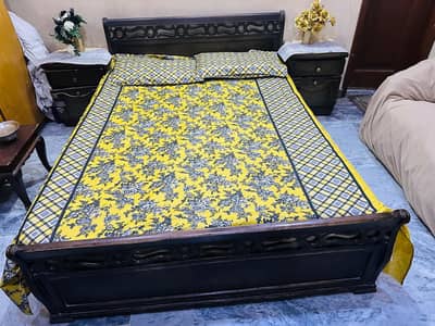 Solid Wooden Bedroom Set – Bed + 2 Side Tables + Dressing Table