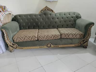 wooden sofa set 5 seater green for sale