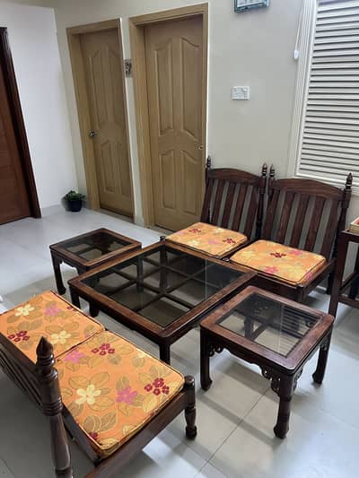 Wood sofa and center table for sale