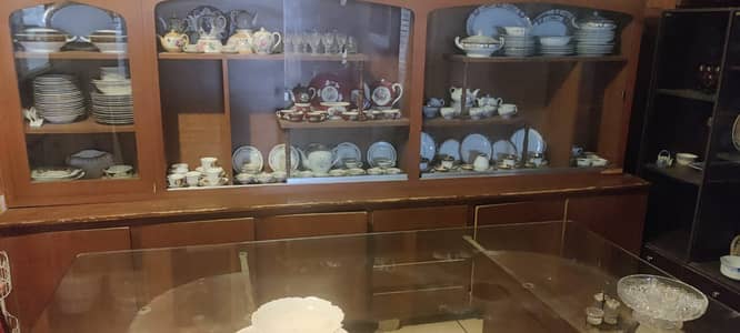 Showcase with cabinets and drawers
