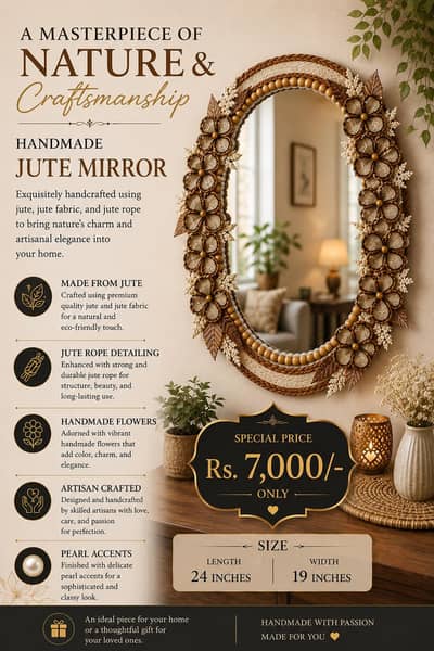 Handmade jute mirror# 03708876015# handicraft# handmade items