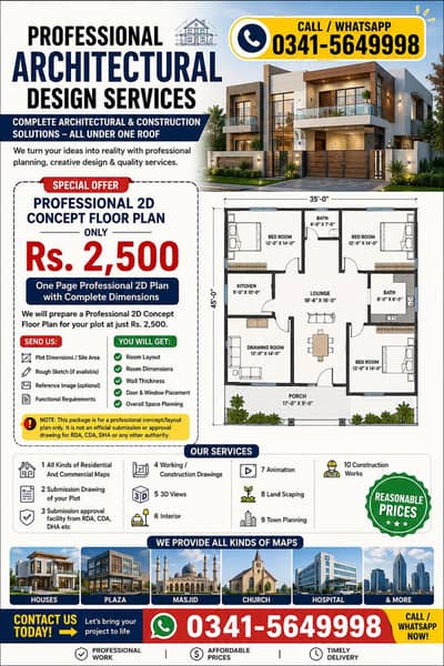 Professional Architectural Design Services ( special offer 2500 2d )