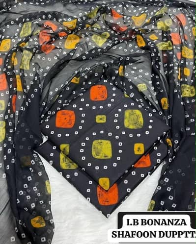 Bonanza Lawn 3pc Suit with Chiffon Duppata / Same Print 90/70