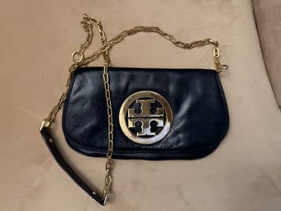 Tory Burch Black Leather Chain Clutch