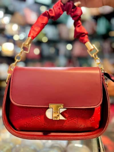 Scrunchie Handle Crossbody Bag With Chain Premium PU Leather