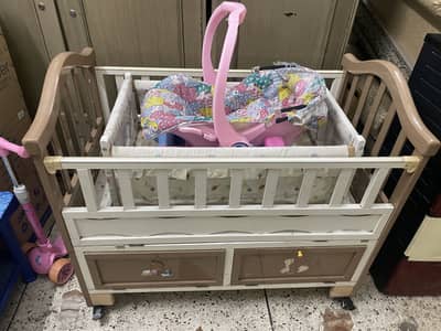 Wooden Baby Cot + Bassinet & Carry Cot
