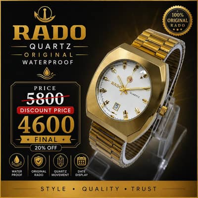 Rado Style Gold Quartz Watch for Men | Date Display | Rs. 4,600