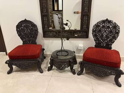 4-Piece Low Height Carving Sofa Set with Mirror & Centre Table
