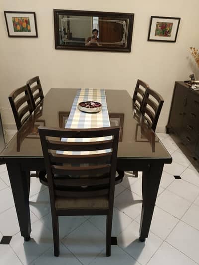 6Seater Wood Dining Table Set/Solid Wood Chairs/Used -Excellent Condit