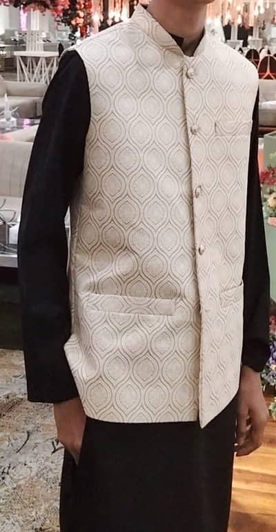 Waistcoat, Cream Color with brown texture  (For 14 Years Old Boy)