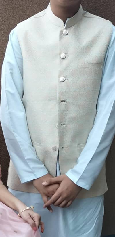 Waistcoat IceBlue+Cream Color (For 14-Years Old Boy).