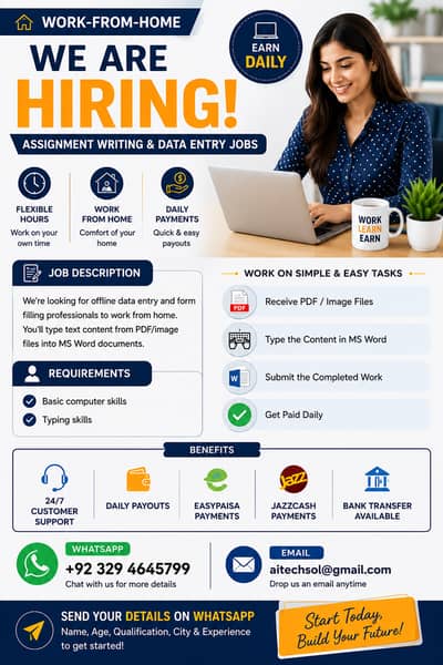 Part Time Full Time Job / Data Entry Job / Typing job / Assignment Job