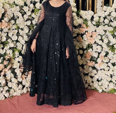 Black embroidered sequence Work Maxi Fabric Net