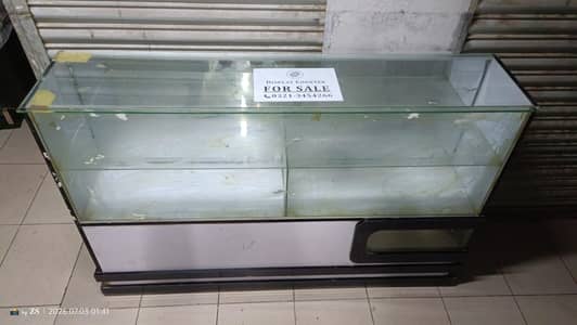 Glass Display Counter – White & Black Wooden Finish – Rs. 15,000