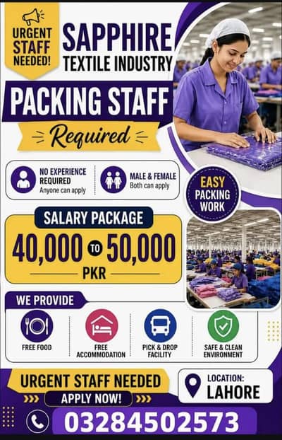 need urgent staff Sphair Textile company jobs vecancy available in lhr