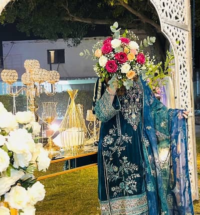 Elegant Teal Embroidered 3 Piece Formal Dress | Luxury Party Wear