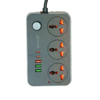 603PU Speed-X POWER UNIVERSAL TRAVEL 3SOCKET+3USB+2Type-C CABEL LENGT