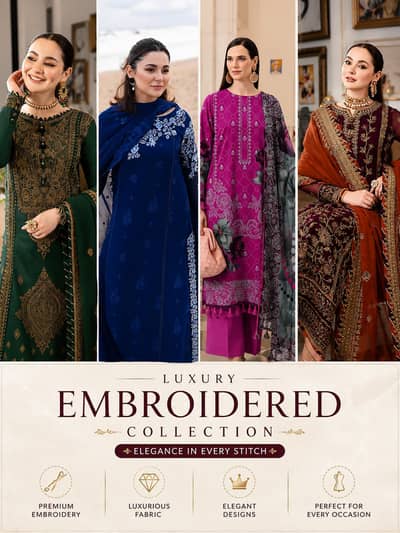 3 Piece Lawn Suit for Women | Printed & Embroidered | Ladies Unstitch