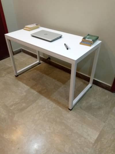 Modern White Metal Frame Study & Office Workstation Desk | Minimalist