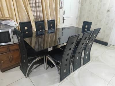 Premium Black Tempered Glass 8 Seater Dining Table