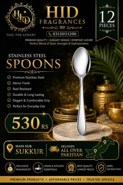 12 Pieces Premium Stainless Steel Spoon Set | Mirror | Heavy Quality