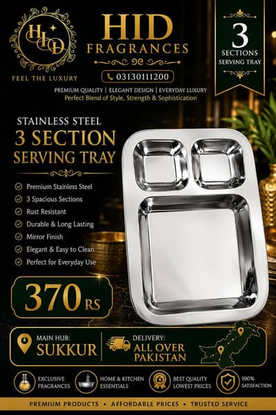 Premium 3-Section Stainless Steel Serving Tray | Heavy Quality