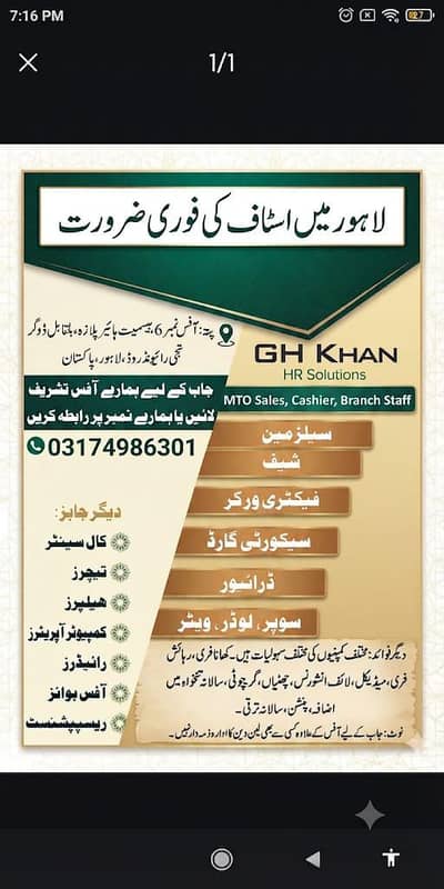 Jobs in Lahore Urgent Hiring | Salesman, Cashier, Factory Workers