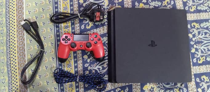 PS4 Slim 500GB with Original Red Controller - Excellent Condition