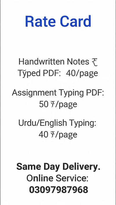 Handwriting Notes Typing in PDF | RS 40/page | Same Day | Faisalabad